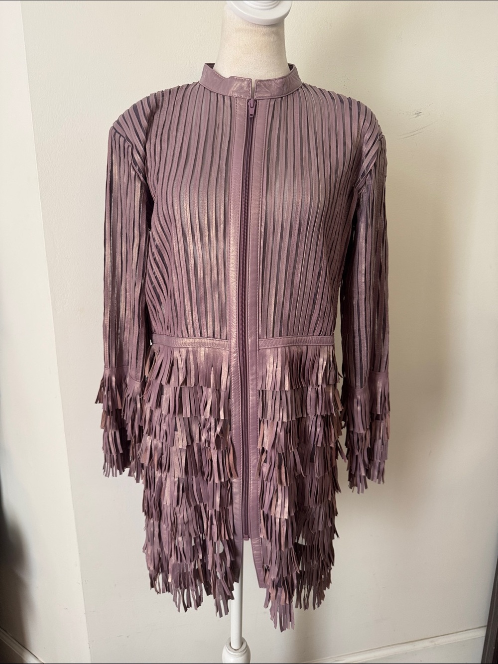 Dakota west haute couture iridescent purple lavender leather Fringe Lace Jacket - Picture 2 of 8